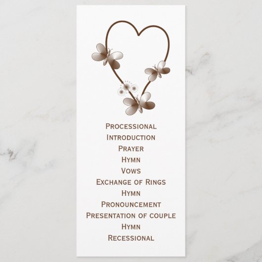 Chocolade hart en vlinders bruiloft programma programmakaart (Achterkant)