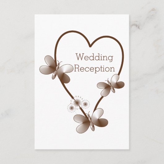 Chocolade hart en vlinders bruiloft receptie informatiekaartje (Voorkant)