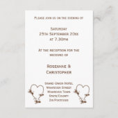 Chocolade hart en vlinders bruiloft receptie informatiekaartje (Achterkant)