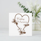 Chocolade hart en vlinders bruiloft uitnodiging (Staand voorkant)