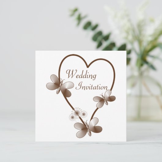 Chocolade hart en vlinders bruiloft uitnodiging (Staand voorkant)