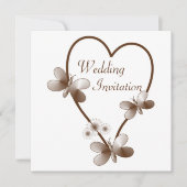 Chocolade hart en vlinders bruiloft uitnodiging (Voorkant)