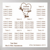 Chocolade hart en vlinders bruiloft zitplaatsen poster (Voorkant)