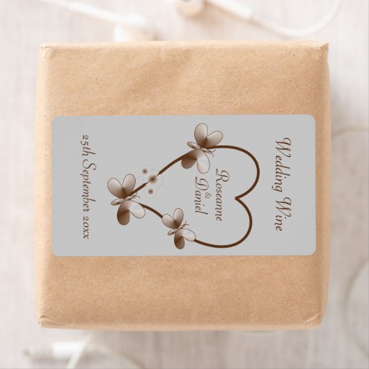 Chocolade hart en vlinders mini wijn label (Insitu)