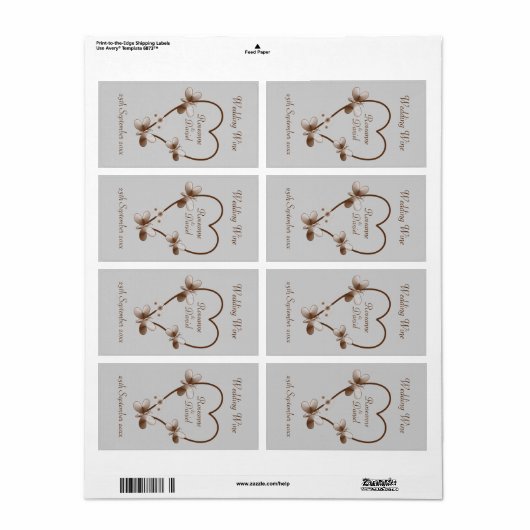 Chocolade hart en vlinders mini wijn label (Full Sheet)