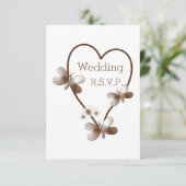 Chocolade hart en vlinders ontwerp bruiloft RSVP kaartje (Staand voorkant)