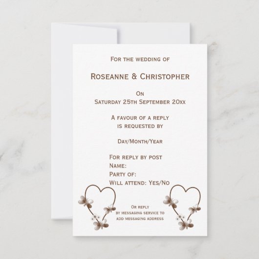 Chocolade hart en vlinders ontwerp bruiloft RSVP kaartje (Achterkant)