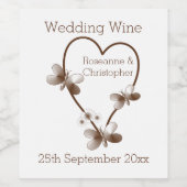 Chocolade hart en vlinders ontwerp bruiloft wijn etiket (Enkel label)