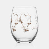 Chocolade hart en vlinders ontwerp bruiloft wijnglas zonder voet (Voorkant)