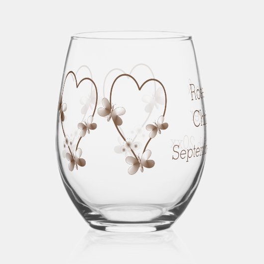 Chocolade hart en vlinders ontwerp bruiloft wijnglas zonder voet (Voorkant)