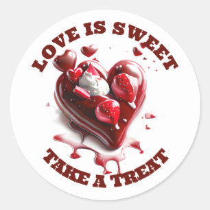 Chocolade hart liefde zoete snoep gunst rood wit ronde sticker