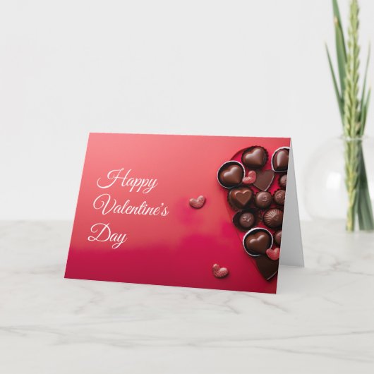 Chocolade harten op donkerrode ondergrond Valentij Kaart (Voorkant)