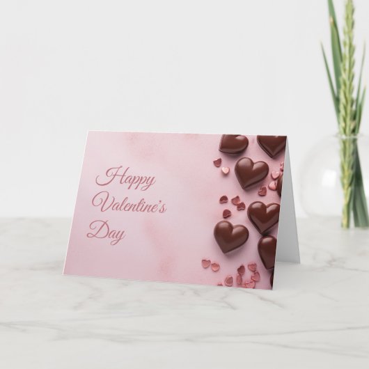Chocolade harten op roze ondergrond Valentijn Kaart (Voorkant)