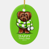 Chocolade Havanese Scarf-kerstband, aangepast Keramisch Ornament (Voorkant)
