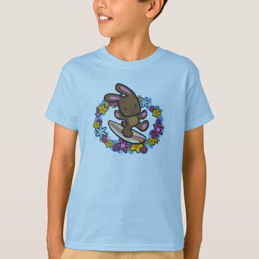Chocolade Hawaiian Surfing Bunny Cartoon Multi T-shirt (Voorkant)