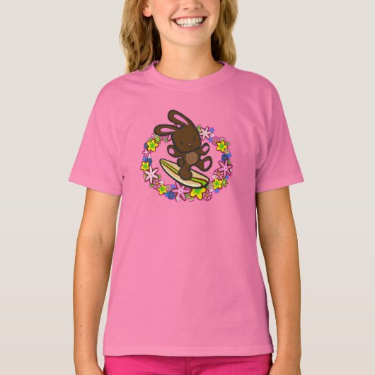Chocolade Hawaiian Surfing Bunny Cartoon Roze T-shirt (Voorkant)
