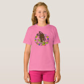 Chocolade Hawaiian Surfing Bunny Cartoon Roze T-shirt (Voorkant volledig)