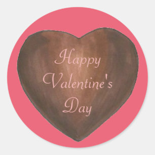 Chocolade Heart Happy Valentijnsdag Roze bruin Ronde Sticker