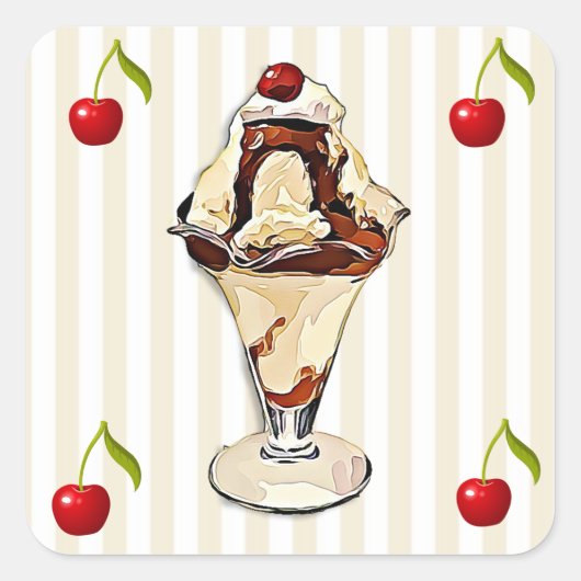 Chocolade Hot Fudge Sundae en Kersen Stickers (Voorkant)