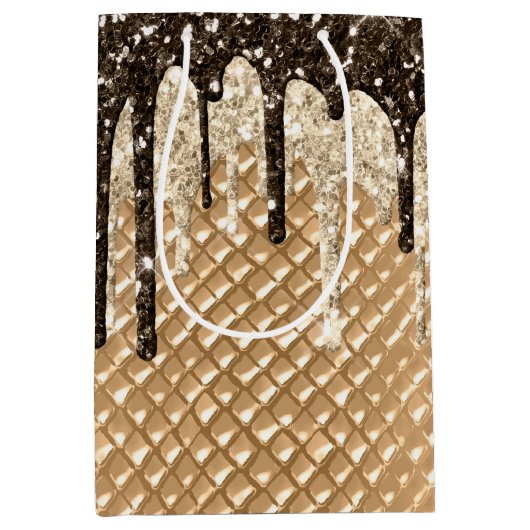 Chocolade Ice Cream Cone Glitter Druppels Medium Cadeauzakje (Voorkant)
