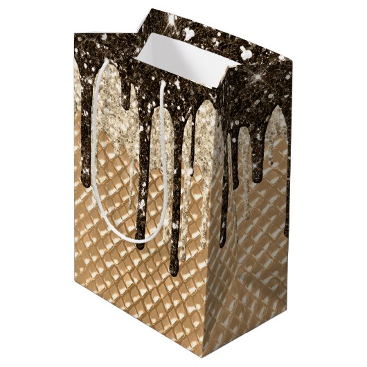 Chocolade Ice Cream Cone Glitter Druppels Medium Cadeauzakje (Achterkant Gekanteld)