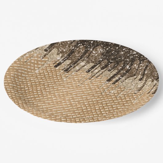 Chocolade Ice Cream Cone Glitter Druppels Papieren Bordje (Gekanteld)