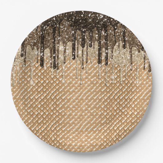 Chocolade Ice Cream Cone Glitter Druppels Papieren Bordje (Voorkant)