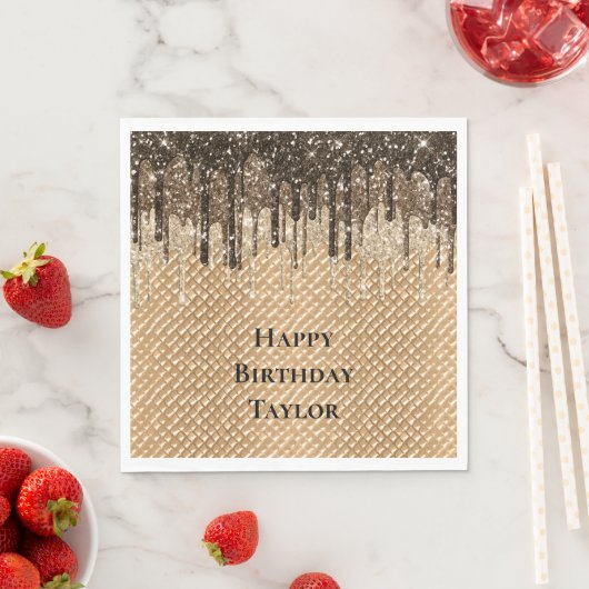 Chocolade Ice Cream Cone Glitter Druppels Servet (Insitu)