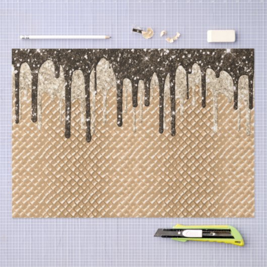 Chocolade Ice Cream Cone Glitter Druppels Tissuepapier (Craft)