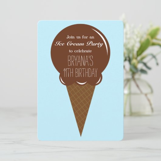 Chocolade Ice Cream Cone Party Uitnodigingen (Staand voorkant)