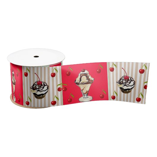 Chocolade Ice Cream Sundae & Cupcakes Ribbon Satijnen Lint (Spoel)