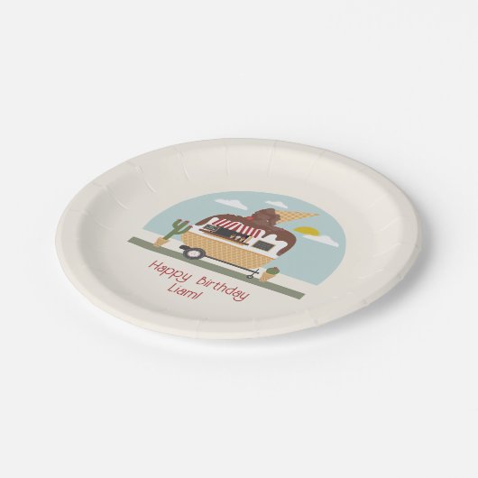 Chocolade Ice Cream Truck Kids Birthday Papieren Bordje (Gekanteld)