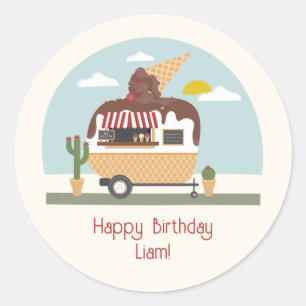 Chocolade Ice Cream Truck Kids Birthday Ronde Sticker