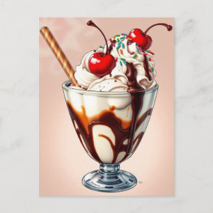 Chocolade-ijs-sundae met strooisel briefkaart