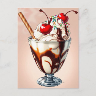 Chocolade-ijs-sundae met strooisel briefkaart