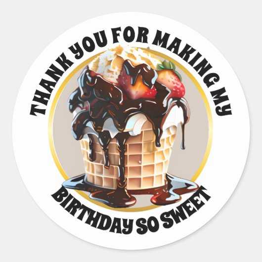 Chocolade ijs wafel kegel dessert dank u ronde sticker (Voorkant)