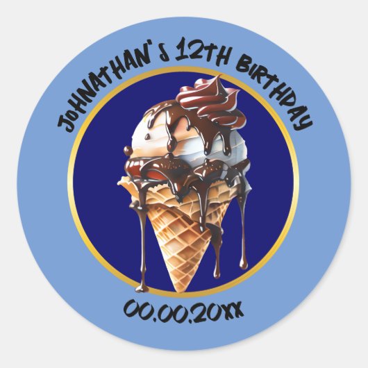 Chocolade ijs wafel kegel druppels kinder ronde sticker (Voorkant)