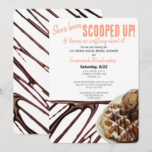 Chocolade Ijsbolletje Op Wafels Bruidsdiner Kaart (Voorkant / Achterkant)