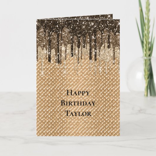 Chocolade ijsje glittersprikkels verjaardag kaart (Voorkant)