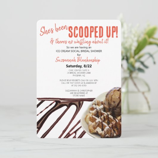 Chocolade ijsschep op wafel Vrijgezellenfeest Kaart (Staand voorkant)