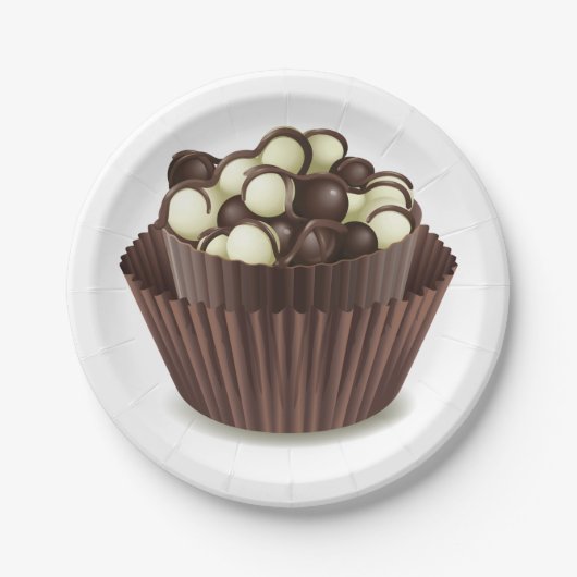 Chocolade in een chocoladebeker papieren bordje (Voorkant)