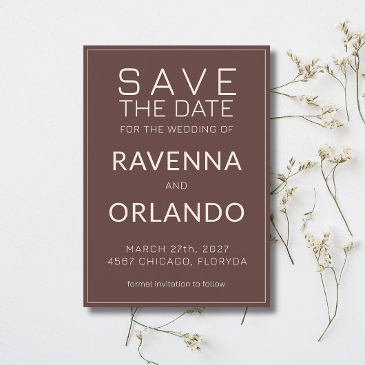 Chocolade ivoor Oude Rijkdom Moderne Bruiloft Save The Date
