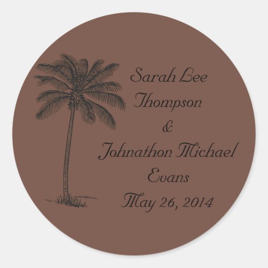 Chocolade Java Beach Getaway Trouwzegels/stickers Ronde Sticker (Voorkant)