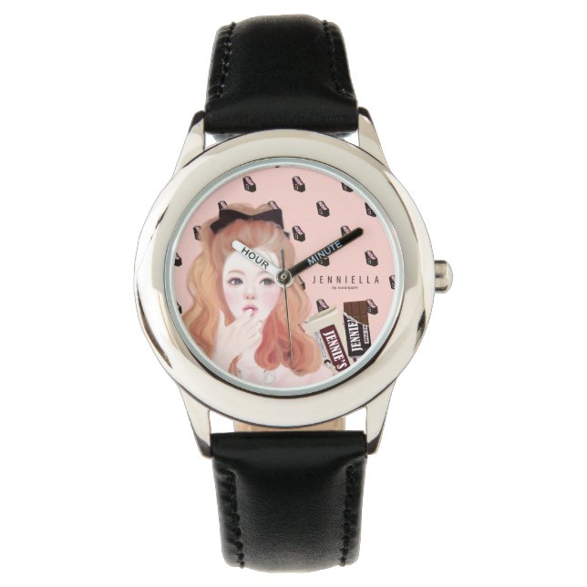 Chocolade Jennie lederen band horloge (Voorkant)