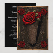 Chocolade Kant Coffin en Rozen Gotische bruiloft Kaart (Voorkant / Achterkant)