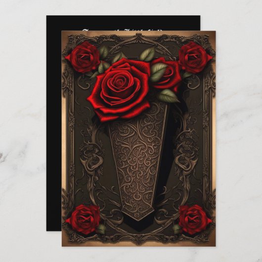 Chocolade Kant Coffin en Rozen Gotische bruiloft Kaart (Voorkant / Achterkant)
