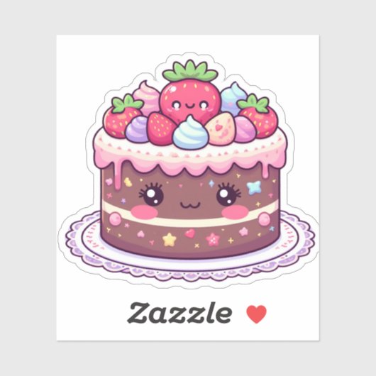 Chocolade Kawaii verjaardagstaart Sticker (Vel)
