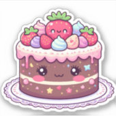 Chocolade Kawaii verjaardagstaart Sticker (Voorkant)