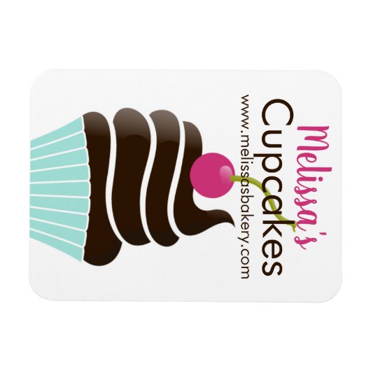 Chocolade kersen cupcake visitekaartje magneet (Horizontaal)