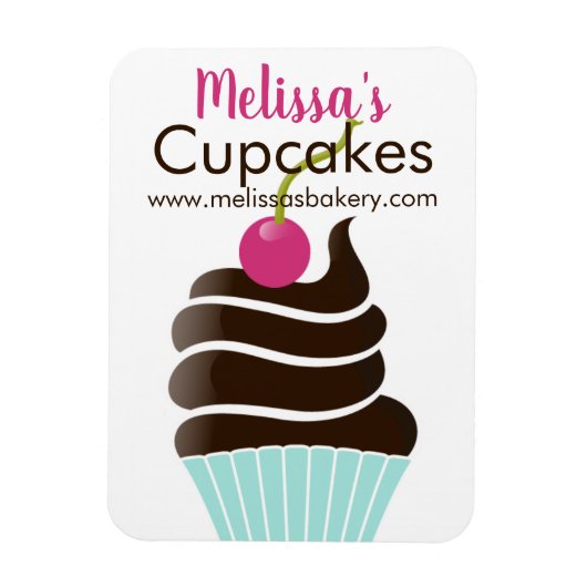 Chocolade kersen cupcake visitekaartje magneet (Verticaal)